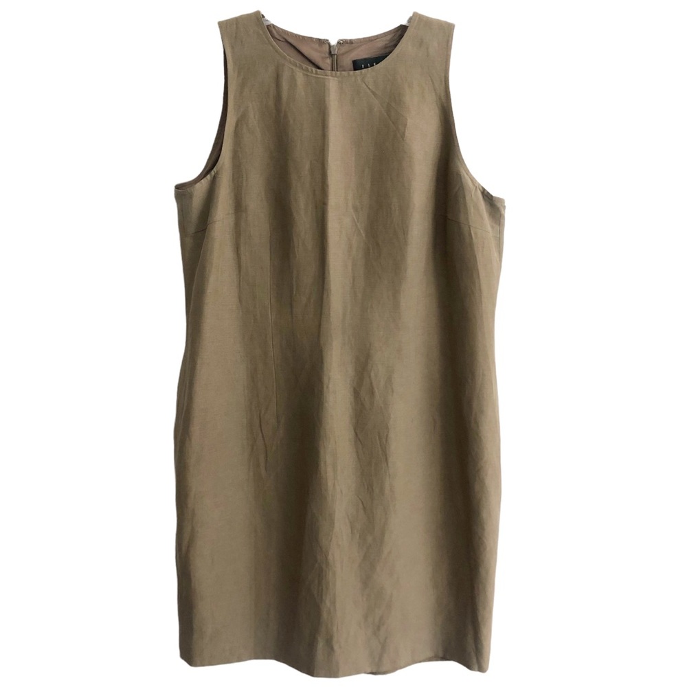 Finity Studio Olive Brown Sleeveless Silk Linen Sheath Dress 14